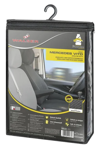 "Passform Sitzbezüge Mercedes Vito 447 für Einzelsitz Fahrer vorne mit Armlehne innen aus Stoff ab BJ 06/2014 - heute image"