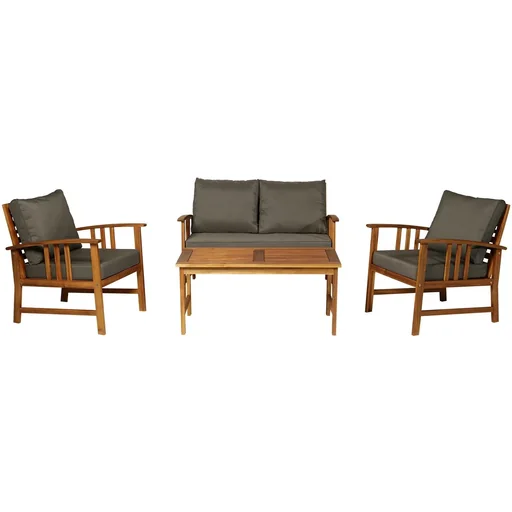 "4er-Set Gartenmöbel Holz Sitzgruppe Garnitur Lounge mit Kissen Tisch Sessel Braun 3 4 Personen image"
