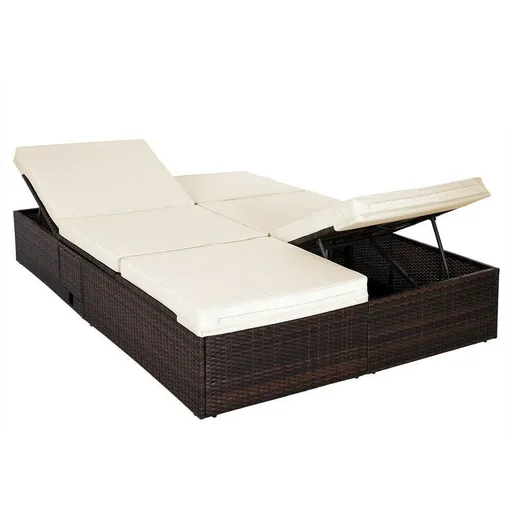 "2-Personen-Liege XL Polyrotan braun - creme 193 x 160 x 33cm image"