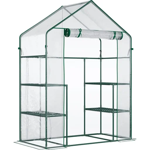 "Foliengewächshaus begehbares Gartenhäuschen Tomatengewächshaus Treibhaus Frühbeet mit 6 Regalen Transparent Stahl PVC-Ku image"