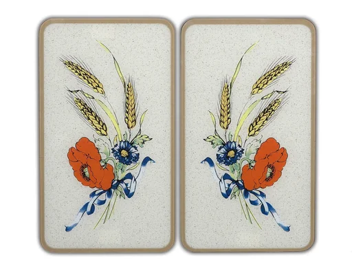 "3 in 1 Herd-Abdeckplatten, Schneidbretter, Arbeitsplatten,Glas, Kornblumen-Design, je 52 x 30 cm, 2er-Set image"