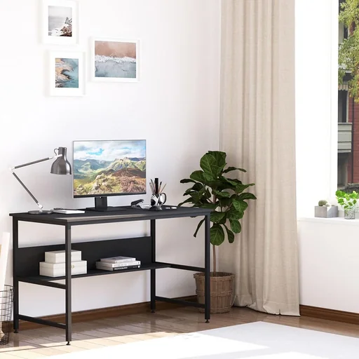 "Schreibtisch für Arbeitszimmer Computertisch Bürotisch Heimbüro modernes Design Spanplatte Metall Schwarz 120 x 60 x 75 image"