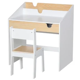 2-tlg. Kindersitzgruppe mit Kindertisch Stuhl für 6-10 Jahre Kindermöbel MDF Wei