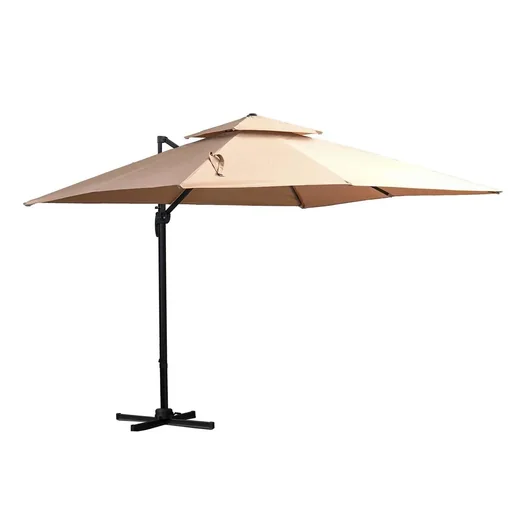 "Sonnenschirm 3x3m Gartenschirm Alu Terrassenschirm 360 grad schwenkbar Khaki image"