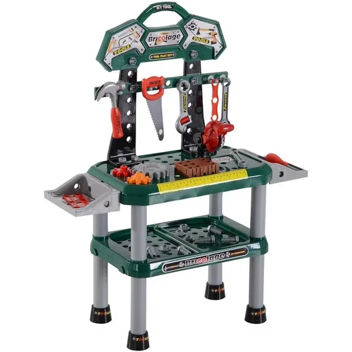 "Kinder Arbeitstisch Werkbanktisch mit 74 Zubehör Rollenspiel Grün image"