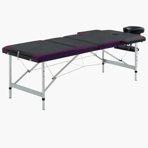 "Klappbarer Massagetisch mit 3 Zonen (Aluminium, schwarz und lila) image"