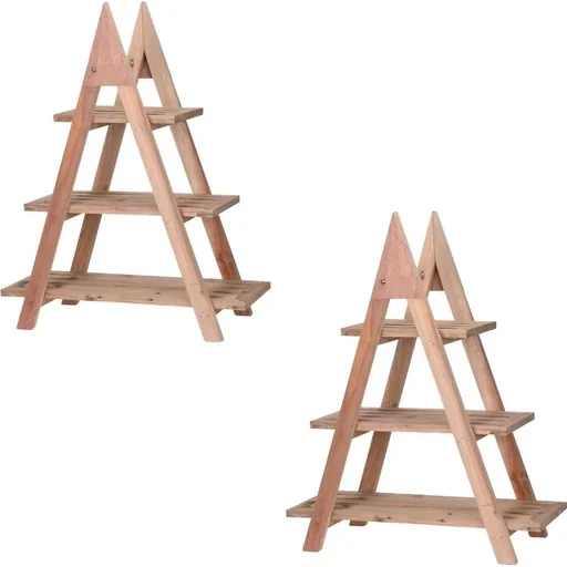 "Pflanzenregal - Holz - 3 Ebenen - Dreieck - 2 Stck. image"