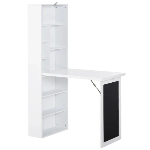 "Schreibtisch klappbar mit 6 Fächer Bücherregal mit 3 Regale Computertisch Bürotisch E1 Spanplatte Metallrahmen Weiß 98 x image"