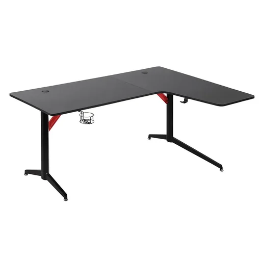"Gaming Tisch PC Tisch Schreibtisch mit Kopfhörerhaken Getränkehalterung Computertisch Metall MDF Schwarz+Rot 157 x 111,8 image"