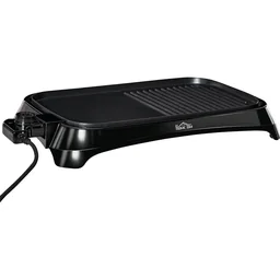 Electric tabletop grill with adjustable thermostat and nonstick coating