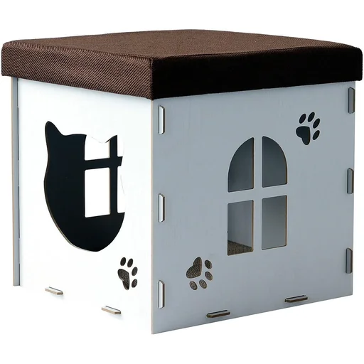 "Katzenhöhle Katzenschrank Katzenhaus Versteck Sitzhocker Sitzwürfel Weiß image"