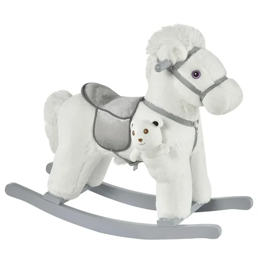 "Kinder Schaukelpferd Baby Schaukeltier mit Tiergeräusche Spielzeug Haltegriffe für 18-36 Monate Plüsch Weiß 65 x 26 x 55 image"