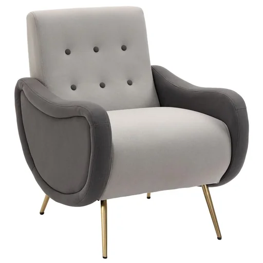 "Einzelsessel Relaxsessel Einzelstuhl mit Tufting Eisenfüße Polyester Staumstoff Braun Grau 72 x 81 x 86 cm image"