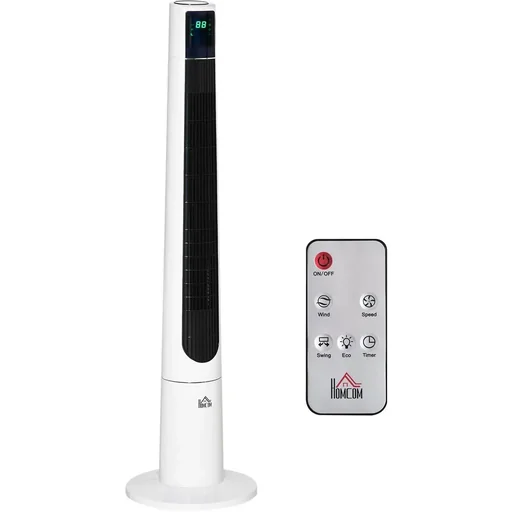"Turmventilator 118,2 cm mit Fernbedienung 3 Modi 3-Geschwindigkeiten LED-Anzeige 220-240V 50 W 12-Stunden-Timer Weiß image"