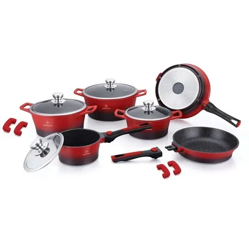 "Herenthal 14-teiliges Kochgeschirr-Set - Marmorbeschichtung - Rot/Schwarz image"