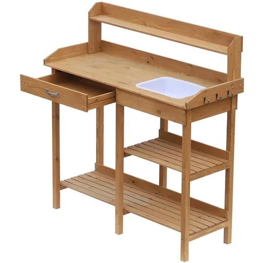 "Pflanztisch mit Wanne Tannenholz H112cm Natur image"