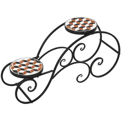 "Blumentreppe Pflanzenregal 2 Ablagen Pflanzenständer Retro-Design Deko Metall 75L x 22 x 37,5 cm image"