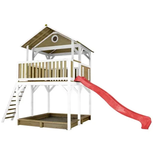 "Woody Spielturm Braun/Weiß - Rote Rutsche image"