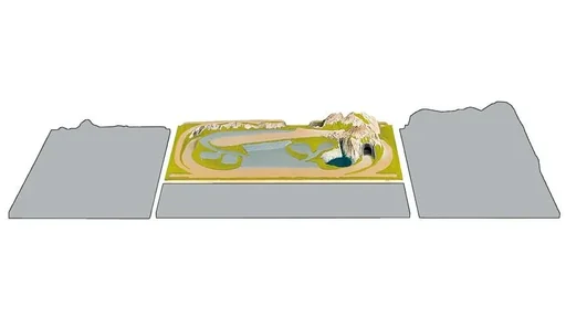 "Fertiggelände Traunstein - 125 x 69 cm, ca. 18 cm hoch, Spur N,Z, koloriert und begrast, auf Holzrahmen image"