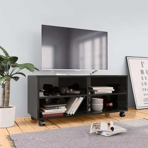 "TV-Schrank mit Rollen 90x35x35 cm Spanplatte Hochglanz schwarz image"