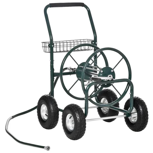 "Schlauchwagen für Gartenschlauch max. 70 m (Ø15 mm Schlauch) mit Aufbewahrungskorb Stahl Nylon 83 x 60 x 92,5 cm image"