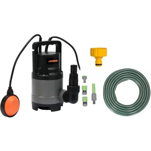 "Tauchpumpe - 400W - 8.000 l/h MIT 15-Meter-Gartenschlauch inklusive Düse und Armaturen UND Wasserhahn 1". image"