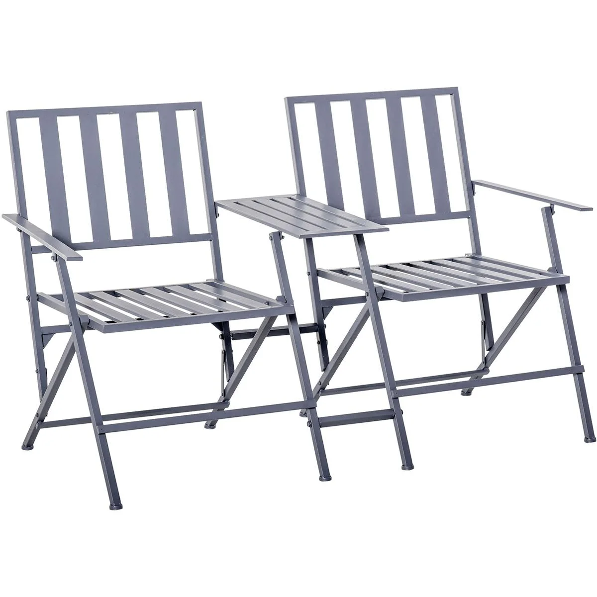 Doppel-Gartenstuhl mit Tisch klappbar grau