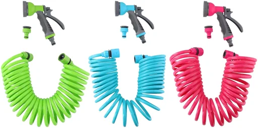 "Spiral-Gartenschlauchset - 7,5 m mit Handbrause, farblich sortiert image"