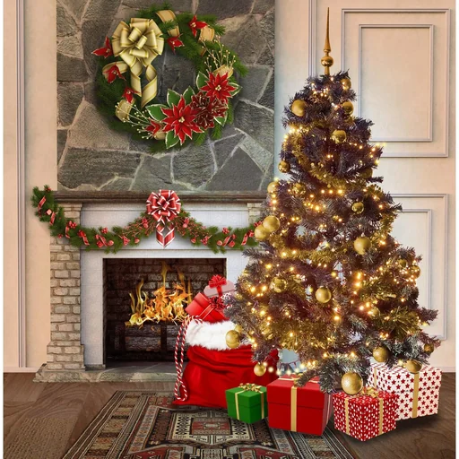 "Schwarzwälder Weihnachtsbaum-Paket 180cm Gold + Weihnachtskugeln + Weihnachtslichter + Weihnachtsgirlande + Pik image"