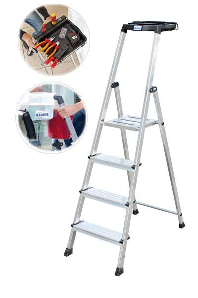 Stufen-Stehleiter Secury mit 6 Stufen und mit Ablage
