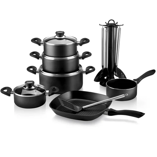 "Aluguss Kochtopf Set, 17-teilig, schwarz image"