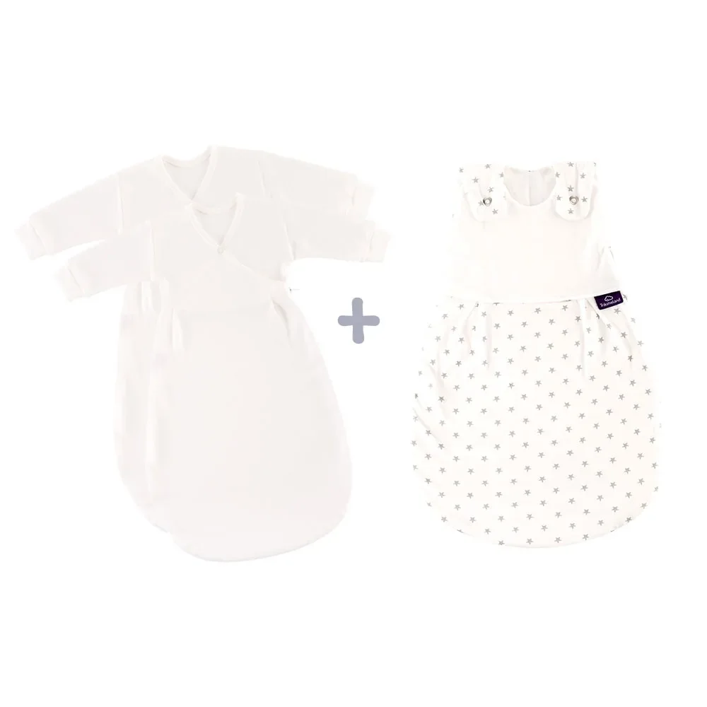 Träumeland Liebmich Schlafsack Baby, Schlummersack, Innenschlafsack Set - Sternchen Grau 3tlg. Set, Grösse: 80/86