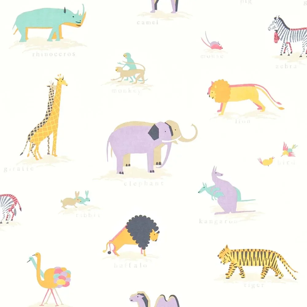 "Little Sanderson Abracazoo Motivstoff Safari Tiere aqua lila orange image"