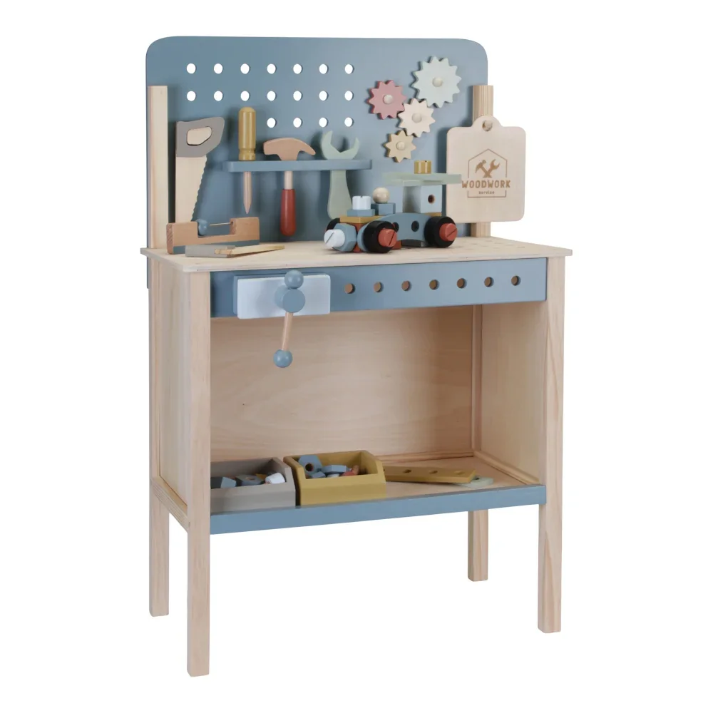 "Little Dutch Werkbank Kinder, Spielzeug Werkzeug - Holz, Blau image"