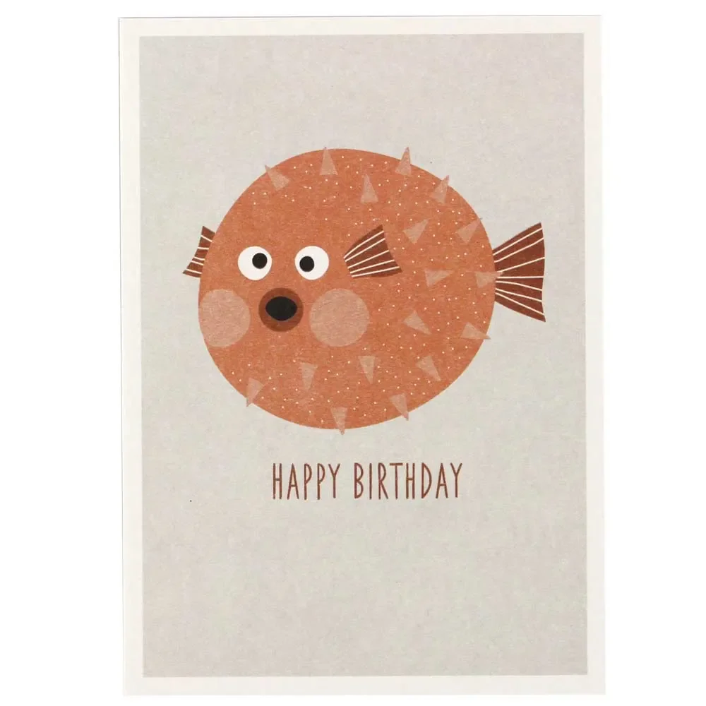 "Ava & Yves Postkarte Geburtstag Kugelfisch rosa image"