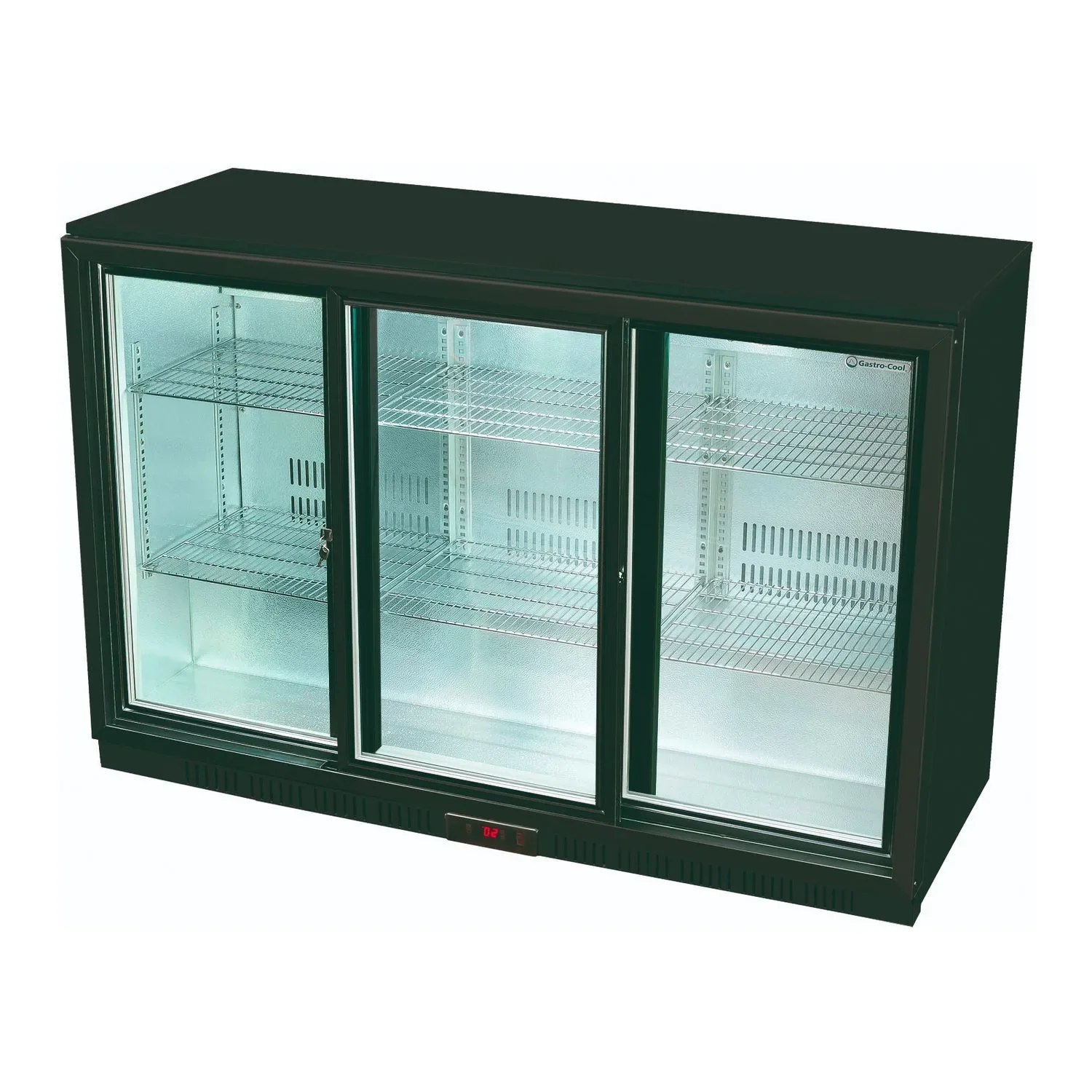 "Unter Thekenkühlschrank, Untertheken Kühlschrank - UC300, Kompakter Kühlschrank für 338 Liter, Edelstahl/Schwarz, Glastür, Digitales Thermostat image"