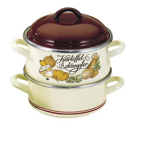"Emaille Kartoffeldämpfer Ø 18 cm - Kartoffel/Gemüsetopf mit 1,8 L / 2,4 L image"