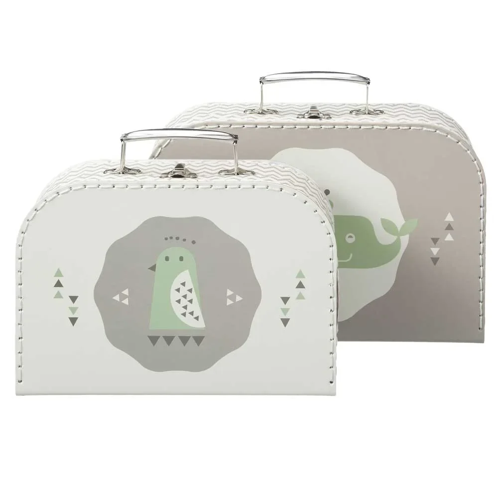 "Fresk Papp Köfferchen Wal & Pinguin grau image"