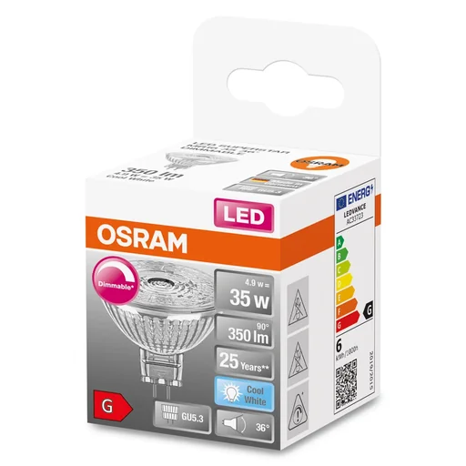 "LED SUPERSTAR Reflektorlampe MR16 mit 4,9 Watt, GU5.3, kaltweiß, 36°, dimmbar image"