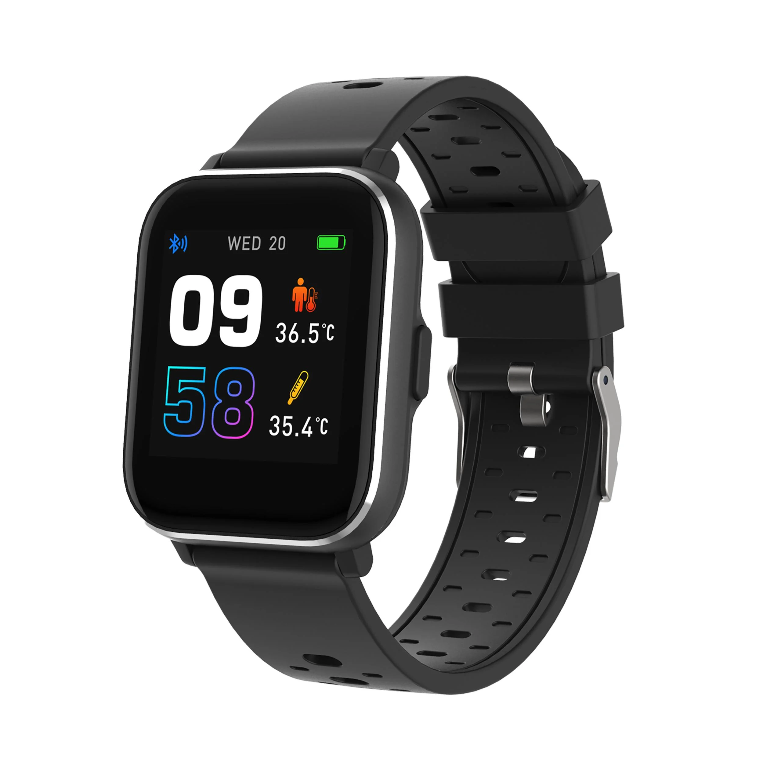 Bluetooth Smartwatch mit Körpertemperatursensor, Blutsauerstoffsättigung und Herzfrequenzsensor, schwarz