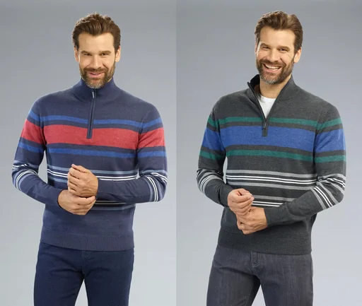 "Pullover mit Reißverschluß, Farbe anthrazit/gestreift, Gr.M image"