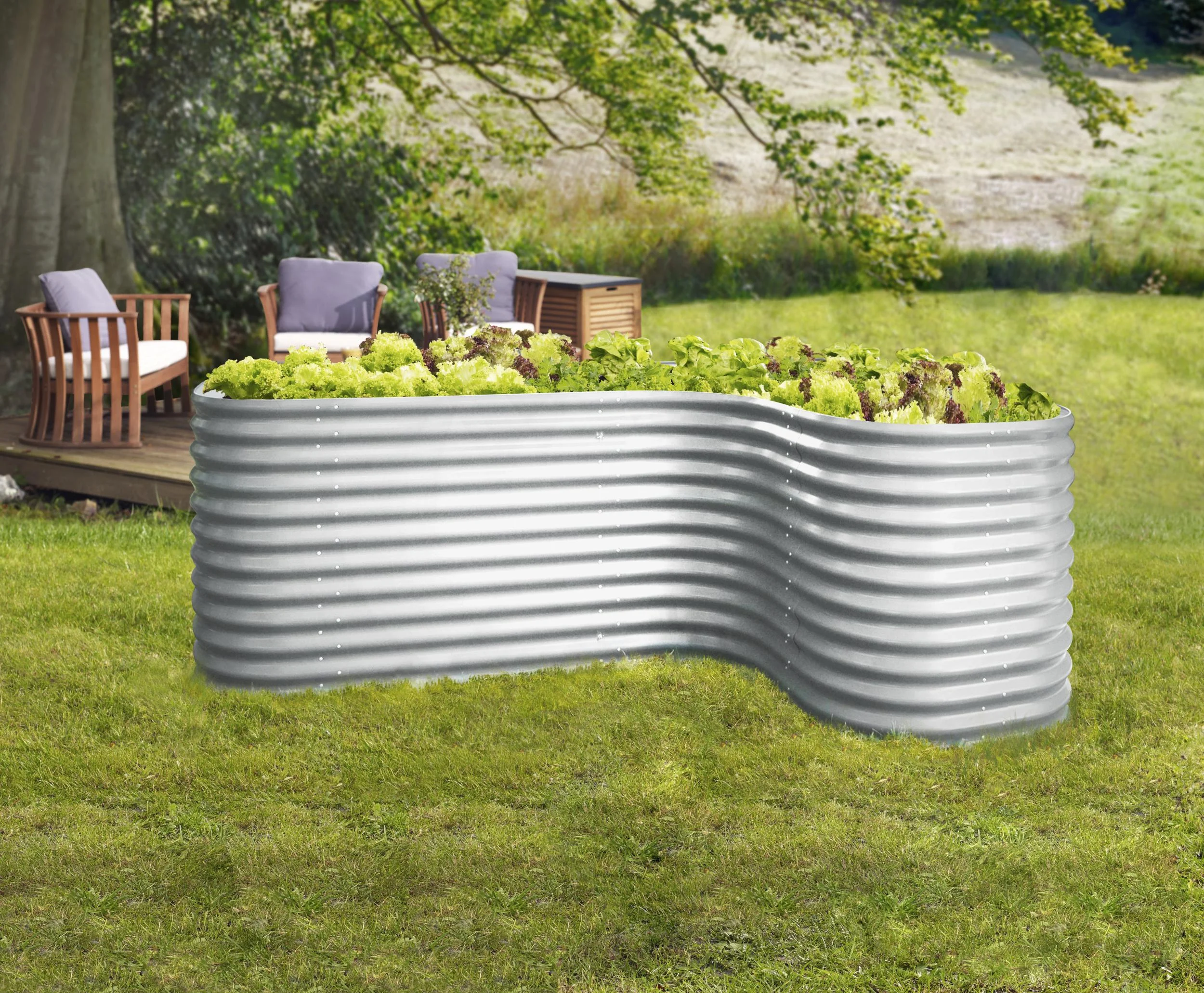 Hochbeeterweiterung Curve 858, Zinkalum, Farbe blank