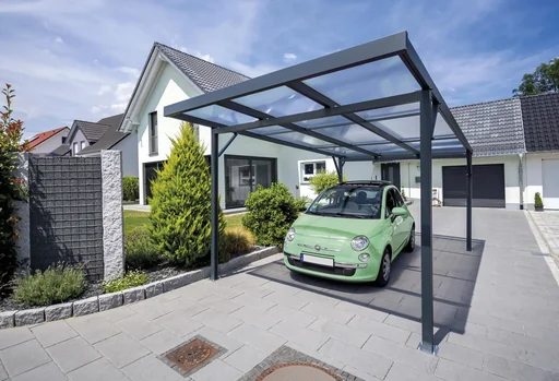 "Carport Premium, anthrazit, 3094 x 5620 mm - Polycarbonat Stegplatten 16 mm, weiß gestreift image"