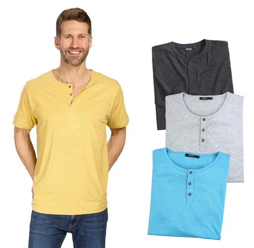 "T-Shirt mit Knopfleiste, Farbe blau/melange, Gr.L image"