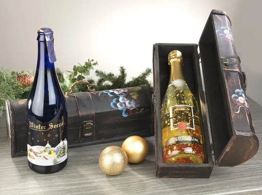 "Geschenk-Box aus Holz mit Griff und 1 Flasche Winter-Secco, 750 ml image"
