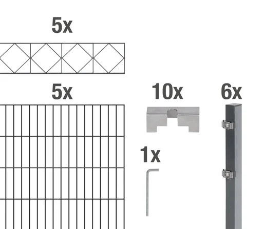 "Doppelstabmattenzaun Sets anthrazit mit Dekorelement "Bergen", Länge: 10 m, Höhe: 100 cm image"