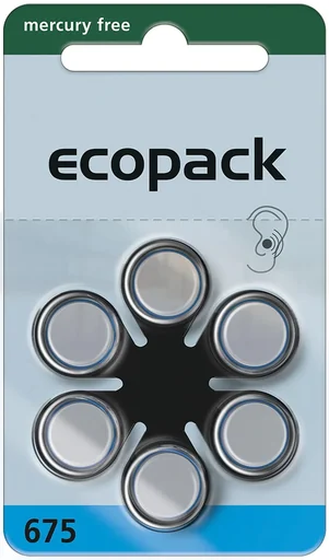"Hörgerätebatterie Ecopack Typ 675(PR44) BLAU - 6 Stück image"