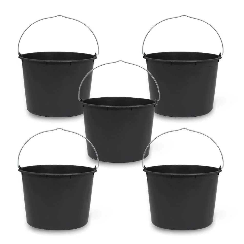 Baueimer 12 Liter, Profi-Line, Schwarz, 5er Set