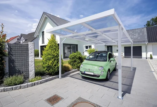 "Carport Premium, weiß, 3094 x 5620 mm - Polycarbonat Stegplatten 16 mm, weiß gestreift image"