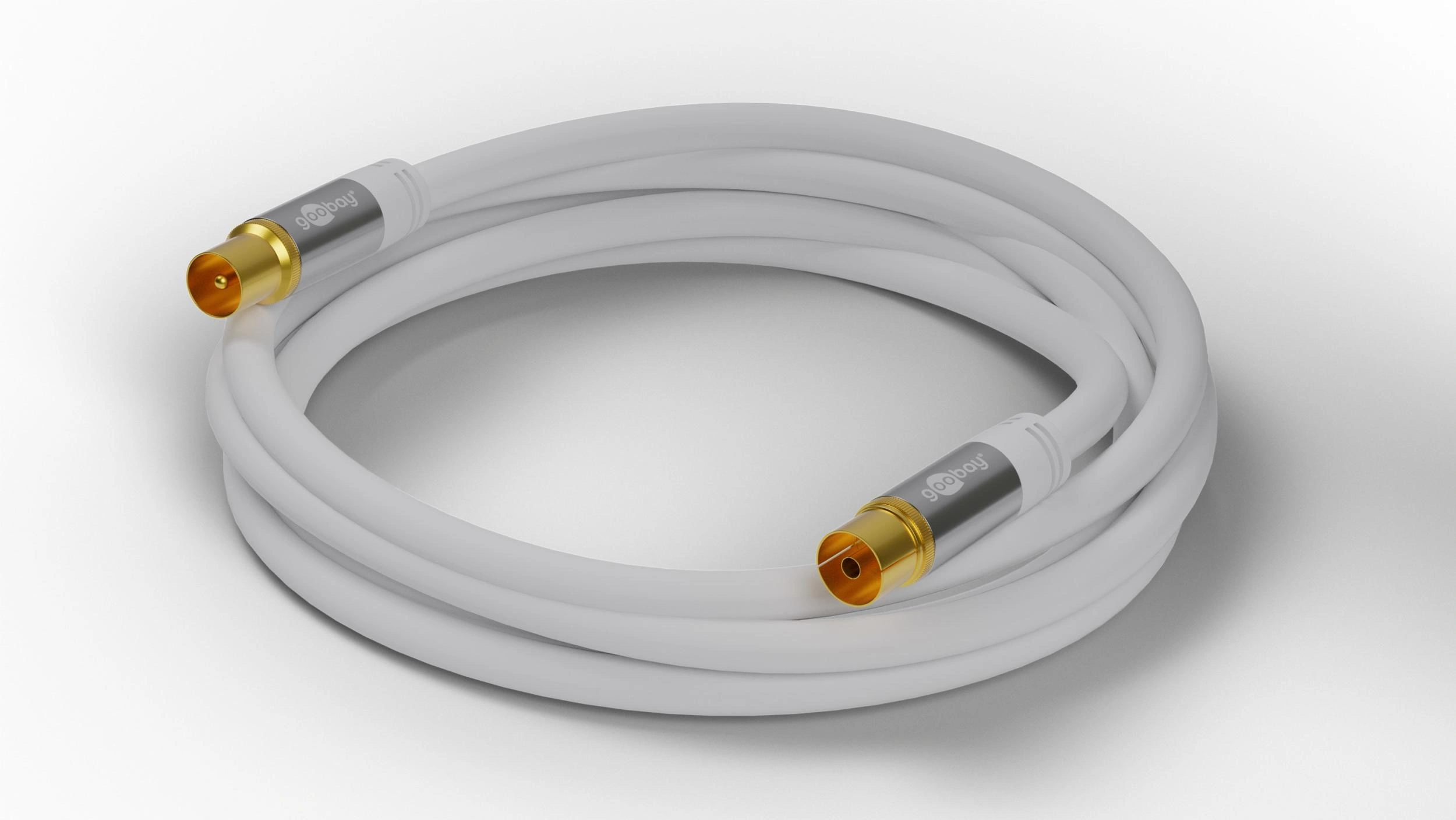 TV Antennenkabel 135 dB, 4x geschirmt, 2 m, Weiß - vergoldet, Koax-Buchse > Koax-Stecker (70317)